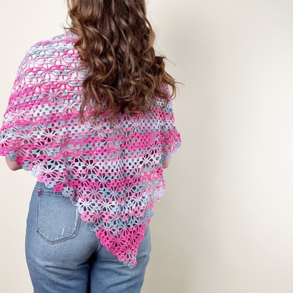 Handmade Open Crochet Knit Shawl Scarf Whimsical Floral Hand Made Shrug Bohemian - Picture 3 of 4